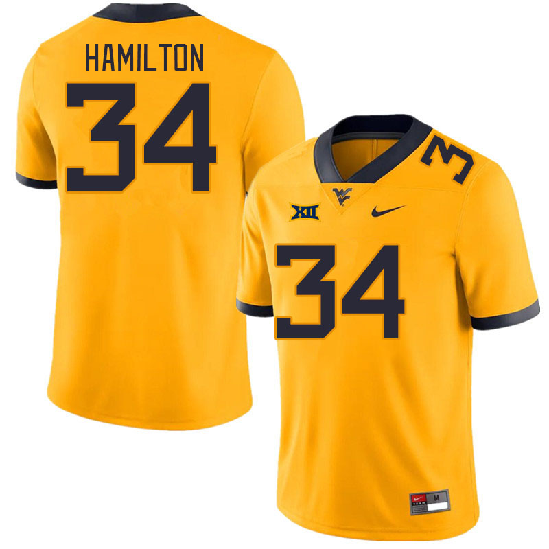 Men #34 Luke Hamilton West Virginia Mountaineers College Football Jerseys Stitched Sale-Gold